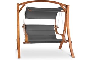 blumfeldt Maui Hamaca Hollywood - balancín Exterior jardín, 110 cm, 2 Asientos, toldo poliéster Impermeable, Columpio Madera Maciza de alerce, Tumbona Banco relajación terraza, Gris