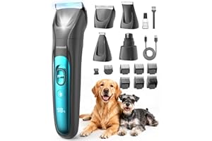 oneisall Dog Clippers & Paw Trimmer 4 in 1 Grooming Kit, Dog Grooming Clippers with LED Light for Full-Body Grooming, Cordless Silent Pet Shaver for Dogs Cats