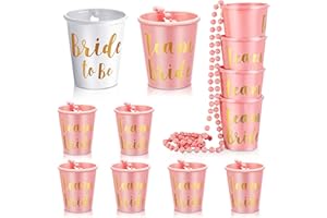 LIVESTN Verres à Shot en Plastique Perlé Mariée, 12Pièces Collier de Verre à Shot Bachelorette Collier de Tasse Collier Bachelorette Party Collier Team Bride Chaîne pour Verre à Liqueur