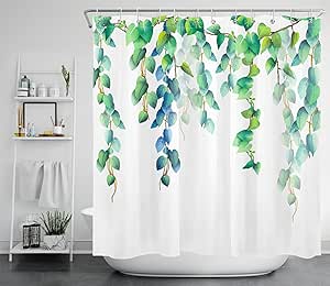 Lb Blatter Duschvorhang 180x200cm Extra Lang Weiss Grun Badevorhang Aquarell Pflanzen Badezimmer Vorhang Mit Haken Wasserdicht Anti Schimmel Polyester Stoff Amazon De Kuche Haushalt Wohnen
