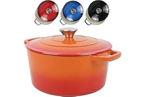 ANDREW JAMES Cast Iron 5L Round Casserole Dish with Lid – Enamel Coated Dutch Oven for Bread Baking, Stews, Roasting & Braising – Oven Proof Cast Iron Pan, No Seasoning Required (Orange)