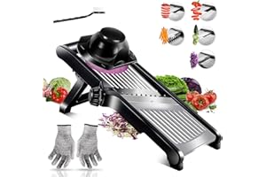 Myiosus Mandoline Professionnelle Cuisine, Mandoline Slicer Multifonctions en INOX, Mandoline de Cuisine Réglable pour Fruit, Pommes de Terre,Tranche, Julienne - Gants de Sécurité