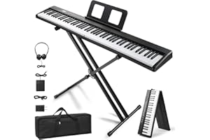 LEADZM 88 Tasten Faltbar Digital Piano, Halbgewichteten Klavier Piano mit Doppelrohr-X-Förmigem Ständer, Keyboard mit Dual-Bluetooth-Modus, 1000 Rhythmen, 1000 Tönen und 50 Demos (Schwarz)