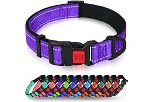 Taglory Collar Perro, Collar Nylon Reflectante Neopreno Forrado Ajustable para Perros Grandes, Morado