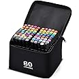 SKY-TOUCH 80 Colored Graphic pen,Alcohol Markers,Twin Tip Marker Set, Colouring Pens, Markers, Art pens for Drawing, Sketching, Anime and Manga Colouring,with Black Bag and Storage Base
