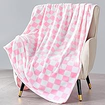 Cyusri Coperta a scacchi rosa – morbida e traspirante per tutte le stagioni, coperta a quadri a quadretti, decorazione per la casa per divano e letto, 152,4 x 203,2 cm