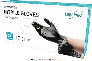EUROPAPA 100 Guantes De Nitrilo Desechables, Guantes Desechables, Guantes De Examen, Guantes De Nitrilo, Sin Polvo, Sin LÁTex, No EstÉRiles, Sin LÁTex, Guantes Disponables (XL, Negro)