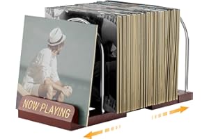BS-VOG Schallplatten Aufbewahrung, erweiterbarer Schallplattenständer für 30-70 LPs, Now Playing Plattenständer, Vinyl Halter aus Holz & Metall, für Zuhause & Musikliebhaber