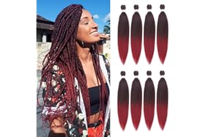 Leeven 20 Zoll Pre Stretched Braiding Hair 8 Packs Ombre Burgundy Red EZ Braids for Goddess Box Braid Hair Extensions /20 Inch 1B900#