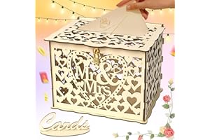 DCAS Hochzeitskarten Kiste Aus Holz, Hochzeitskarte Box Mit Schloss, DIY Holz Hochzeit Kartenbox, Vintage Geschenkkartenbox, Romantisches Design, Geeignet für Hochzeiten, Jubiläen(9,85 x 7,9 x 7,2 Zoll)