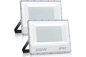 ANNIFUNLY Focos LED Exterior 200W 2 Piezas,Foco LED 20000LM,IP67 Impermeable Proyector LED Exterior 7000K Blanco Frío Luces LED Exterior,Luz de Seguridad Apliques de Exterior para Jardín,Patio Trasero, Terraza