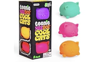 Schylling Teenie NeeDoh Cool Cats (3 Pack) - Mini Squishy Animals Fidget Toys, 8 Assorted Colours & Styles, Nee Doh Stress Balls For Anxiety Relief, Safe & Non-Toxic Dough; 3 Year Olds +