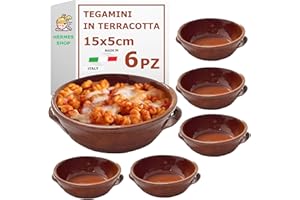 GENERICO HERMES SHOP - Set 6 Terrine in Terracotta per Zuppe e Piatti Tradizionali - Diametro 15cm - Altezza 5cm - Made in Italy - Tegamini adatti al Forno per Gnocchi, Fusilli, Parmigiana e Zuppe.