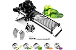 Myiosus Mandoline Vegetable Slicer, Stainless Steel Mandoline Slicer Professional, Food Chopper for Salad Vegetable, Adjustable Mandolines Julienne Cutter with Safety Gloves and Cleaning Brush