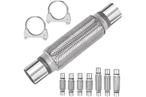 Mardatt 3Pcs Exhaust Flex Pipe Heavy Duty Stainless Steel Exhaust Flex Pipe Double Braid Exhaust Flex Tube U-Bolt Clamp Stainless Steel Muffler U-Bolt Clamps for Cars Trucks Buses Pipes(2"x8"x12")