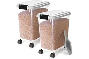 Nobleza - 2 Stück Futterbehälter für Haustiere, 20 L, für Haustiere, Lebensmittelbox mit Rädern, Klappdeckel, Luftdicht, Transparent, Rollen und Schaufel, für Hunde und Katzen, Grau