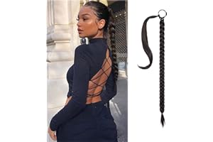 TGYHCJBY Braid Extensions Pferdeschwanz Verlängerung mit Haargummi, Lang Ponytail Geflochten Kunsthaar Haarverlängerung Pferdeschwanz zum Einflechten Zopf Haarteil für Damen Frauen (26inch, Natural black)