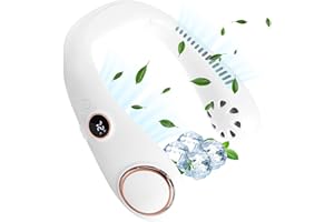 HOMEEX Neck Fan, Portable Hanging, Bladeless Mini Neck Fan with 360° Airflow, 3-Speed Hands-Free Personal Fan Rechargeable Wearable Cooling Quiet for Home Office Travel Sports Outdoor, (White Neck Fan)