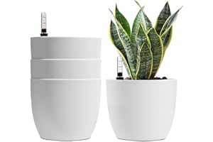 ‎T4U T4U 18cm Selbstwässernder Blumentopf mit Wasseranzeiger Weiß Blumentopf Set 4er-Set, Selbstbewässerung Wasserspeicher Pflanzgefäß Übertopf für Innen- und Außenbereich