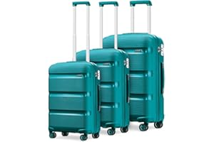 Kono Set Valigie da 3 Pezzi Rigida e Leggera Bagaglio a Mano 55cm + Valigia 65cm + Valigia 76cm con 4 Ruote e TSA Lucchetto, Turchese