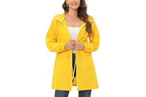 BALEMS Veste de pluie pour femme - Imperméable - Légère - Pliable - Coupe-vent - Avec capuche - Veste de pluie avec poches
