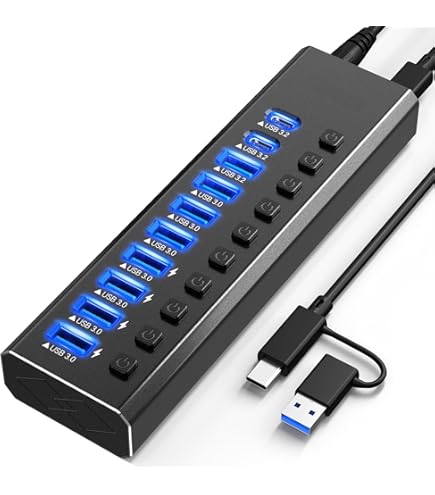 VANGREE USB-hub, 16 poorten, 96 W, USB 3.2 hub, 16 USB 3.2 poorten
