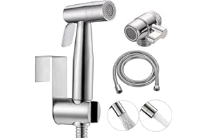 ABSOK Handbrause, handgehaltenes Bidet-Toilettensprühgerät mit Dual-Modus (Jet/Stream) - mit Wasserhahnspender, Schlauch- und Hakentoilette oder WandhalterungBidet-WC-Aufsatz aus Edelstahl