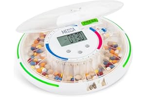 MEDCA Automatic Pill Dispenser with 28-Day Electronic Medication Organizer - Lockable Key Pill Container with LCD Display, Light and Sound Reminder Alarm for Scheduled Medication for Seniors and Elderly