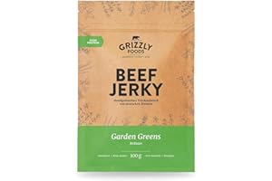 ‎GRIZZLY SNACKS Beef Jerky • Deutsches Rindfleisch • Trockenfleisch vom Rind im Set • 5er-Pack • Garden Greens • (5 x 100g = 500g)