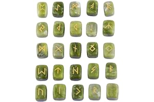 KYEYGWO Green Jade Witches Runes Set, Rune Stones with Engraved Elder Futhark Runic Alphabet for Divination Meditation Healing