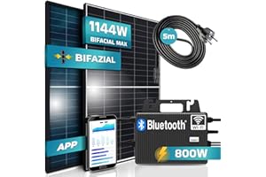 SUNNIVA® Balkonkraftwerk Black Frame BIFACIAL 1144/800W Solaranlage mit 800W TSUN Micro Wechselrichter Wifi Bluetooth, upgradebar drosselbar, 2x440W Bifaziale Solarmodule, 5m Kabel, Photovoltaikanlage