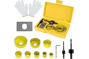 STARICH 12PCS Hole Saw Cutter Kit, 19-64mm Carbon Steel Downlights Drill Bit Tools with A Pair of Gloves and Storage Box,for Plasterboard,Wood,PVC Board,Plastic Plate