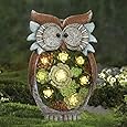 La Jolíe Muse Gartendeko Eule Solar Leuchte, aus Kunstharz Wetterfest, Weihnachten Geschenk Eule, Gartenfigur Ornament für draußen Hof & Balkon H27 x W16cm