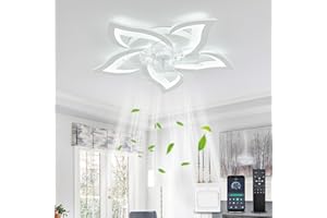 ‎YOLEDY YOLEDY Deckenventilator mit Beleuchtung, LED Lampe mit Ventilator Leise, Reversibel DC Motor, Dimmbar, Intelligente Deckenleuchte mit Ventilator für Schlafzimmer, Küche, Esszimmer, Weiß