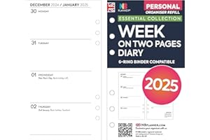 NBplanner Ricarica settimanale 2025 su due pagine, colore bianco, per agenda annuale | Filofax Personal COMPATIBLE (2025)