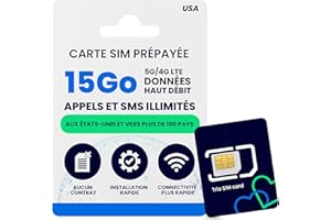 JZN MARKET Carte SIM Prépayée Lycamobile 30 Jours USA avec 15 Go de Données 4G LTE/5G à Haute Vitesse, Appels et Textos Internationaux vers Plus de 100 Pays, Activation Rapide, Carte SIM Mobile US Triple-Coupe