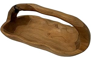 Darthome Ltd Vintage Teak Root Wood Hand Carved Long Trug Food Snacks Fruit Serving Bowl 40cm