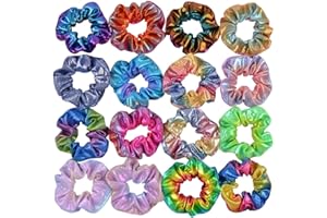 16 Pieces Shiny Metallic Scrunchies,AUERVO Hair Scrunchies Sparkle Scrunchy Colorful Hair Ties Ropes Elastic Ponytail Holder for Girls and Women