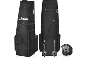 AKOZLIN Sac de golf de voyage pour vol, housse de voyage avec roues 900D Oxford robuste rembourré pliable pour les compagnies aériennes, résistant à l'usure et imperméable, noir