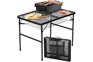 bimiti Folding Camping Table Protable 90 x 60cm Adjust Height Aluminum Foldable Picnic Table Metal Grill Table for Outside Lightweight Fold Up Tables with Storage Mesh for Outdoor BBQ Beach Fishing