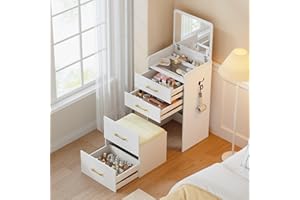 Lvifur Toeletta angolare con specchio, tavolo da toeletta ad angolo con sgabello, tavolo cosmetico molto spazio con cassetti, tolette per appartamento, piccola stanza