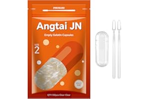 Angtai JN Empty Capsules Size 2 - Clear Gelatin Capsules Empty (100 Count) with Two Miro Lab Spoons - Gel Capsules Empty - DIY Pure Bovine Capsule Filling - Kosher, Gluten Free - Non-GMO Certified