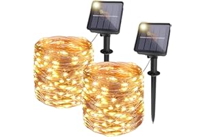 [2 Pacchi], Bitjam 14M 120LED Catena Luminosa Esterno Solare 8 Modalità Stringa Fata Luci Impermeabile Filo di Rame Lucine Decorative Per Giardino,Cortile,Festa,Bianco Caldo