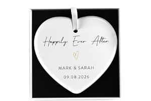Beecreative Happily Ever After Ceramic Heart Decoration with Keepsake Gift Box - Personalised Wedding Day Gifts For Bride and