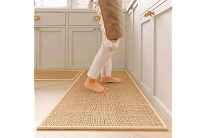 [Set of 2] Premium Kitchen Rugs & Mats – High-Grip Anti-Skid Rubber Backing, Durable & Washable – Oil & Water Resistant, Easy to Clean – Modern Contemporary Design – 120x44 cm + 75x44 cm – Camel Color
