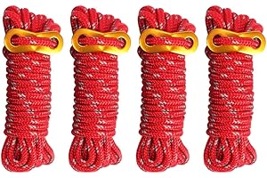 NANAXAGLY 4 Pack Reflective Guy Lines 4mm Tent Cords High-Strength Lightweight Camp Ropes with Aluminum Adjuster Tensioner Fits Camping Tent, Hiking, Camping, Outdoor Activity (Red)