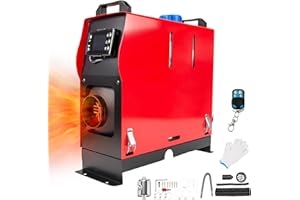KAX 2KW 12V Diesel Air Heater, Vehicle Heater All-in-one 1 Hole Parking Heating w/LCD Switch Monitor Display Remote Control Fast Heating Defrosting Defogger Car Heater Rectangle Red