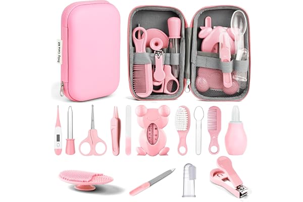 Flintronic 20 Pcs Trousse de Soin Bébé, Trousse de Toilette Bébé Compacte, avec Brosse à Cheveux, Pince à Ongles ect pour Nouveau-Nés Filles Garçons