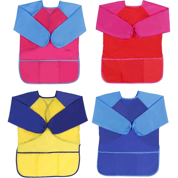 XIEJINJIA Lot de 6 tablier de cuisine pour enfants et chapeau de chef réglable avec poches pour jardin, cuisson, peinture artisanale, pour filles, garçons, Couleur 3#, L