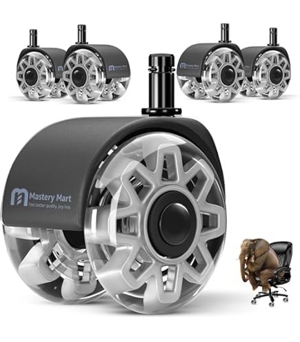Roulettes - hjh OFFICE - 5x ROLO GAME No-Noise 11mm/60mm - Chrome/Noir - Métal, plastique